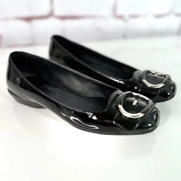 COLE HAAN NIKE AIR COLLAB Size 5.5 Black Patent Leather Ballet Flat Slip Shoes - Picture 4 of 16